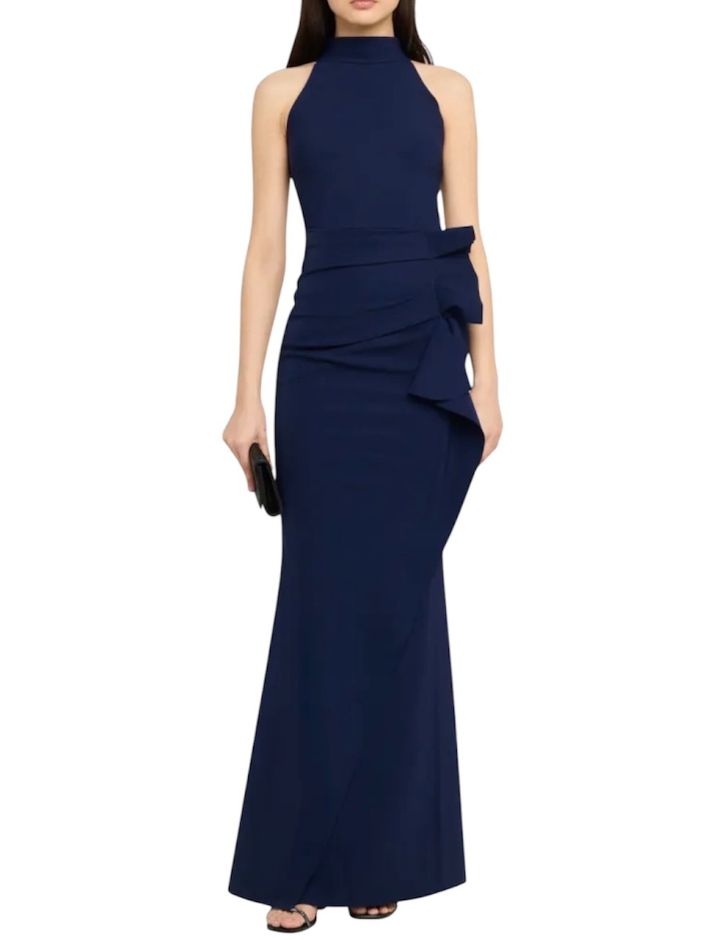 CHIARA BONI LA PETITE ROBE
Side Ruched Halter Gown with Asymmetric Ruffle